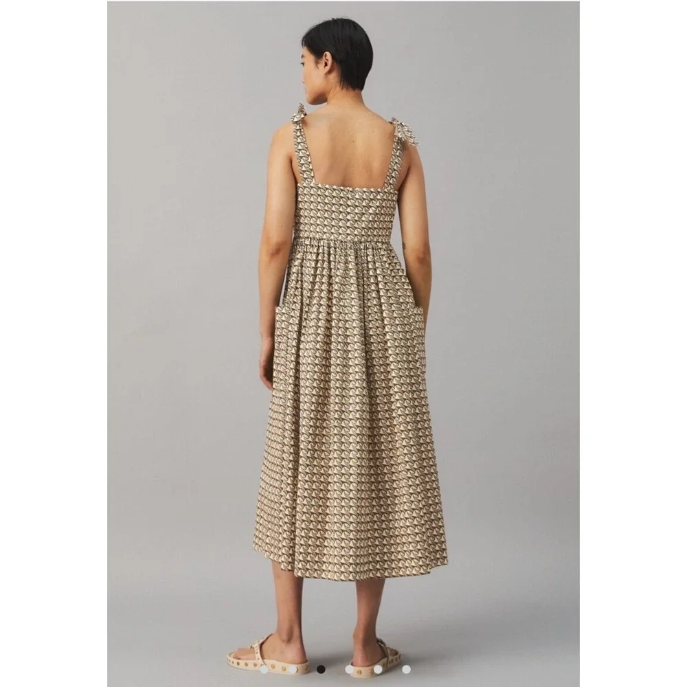 Tory Burch Tie-Shoulder Beach Dress French Cream Ribbon Wave Midi XS